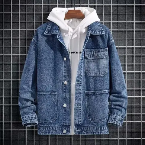 Spring Mens Workwear Hooded Denim Jacket Coats