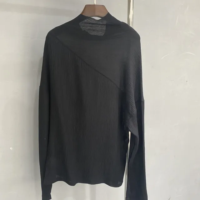 Irregular Pile Collar Pullover Long Sleeve Bottoming Shirt Black - Shop at LoveMi