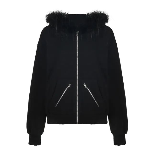 Casual Sweatshirt Coat Women's Zipper Fashion New Top Black - Shop at LoveMi