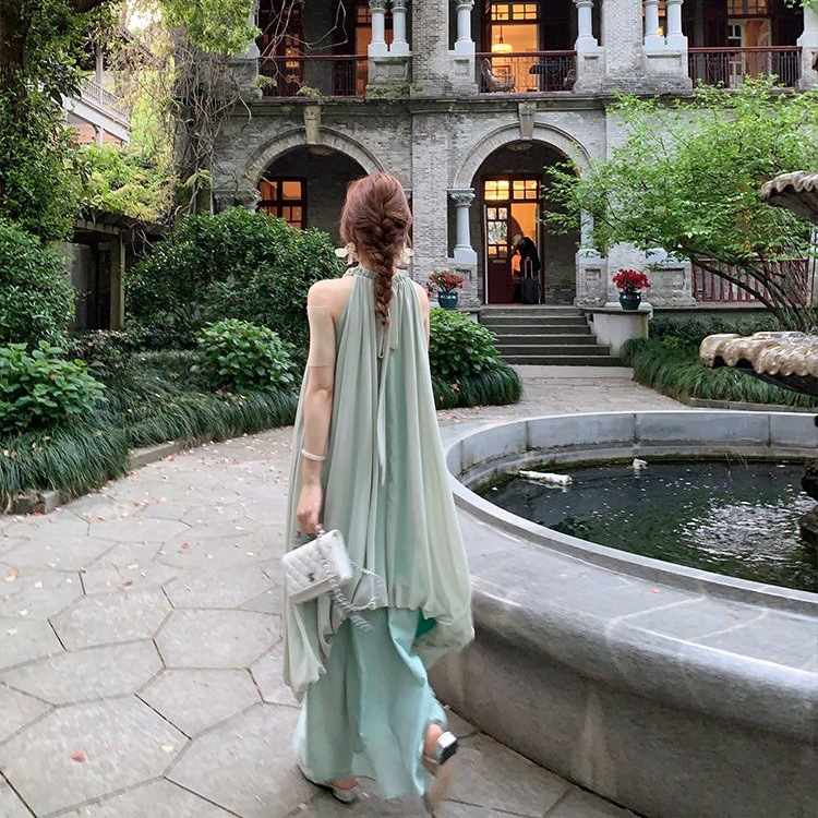 Womens New Chinese Style Sleeveless Halterneck Dress