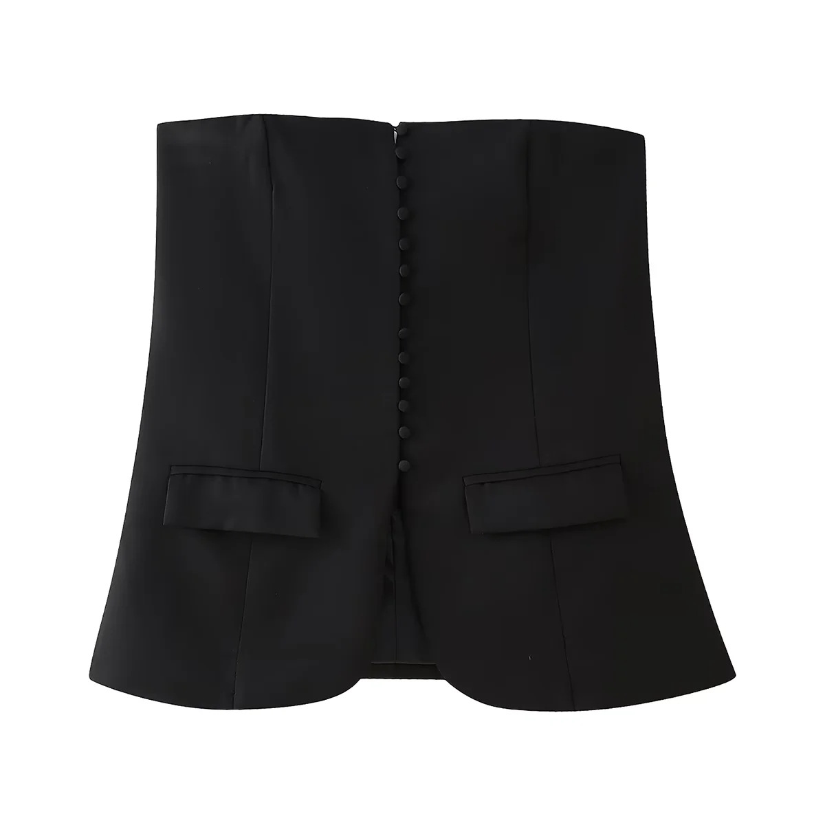 Sexy Strapless Cut Black Buckle Tube Top Suit Top