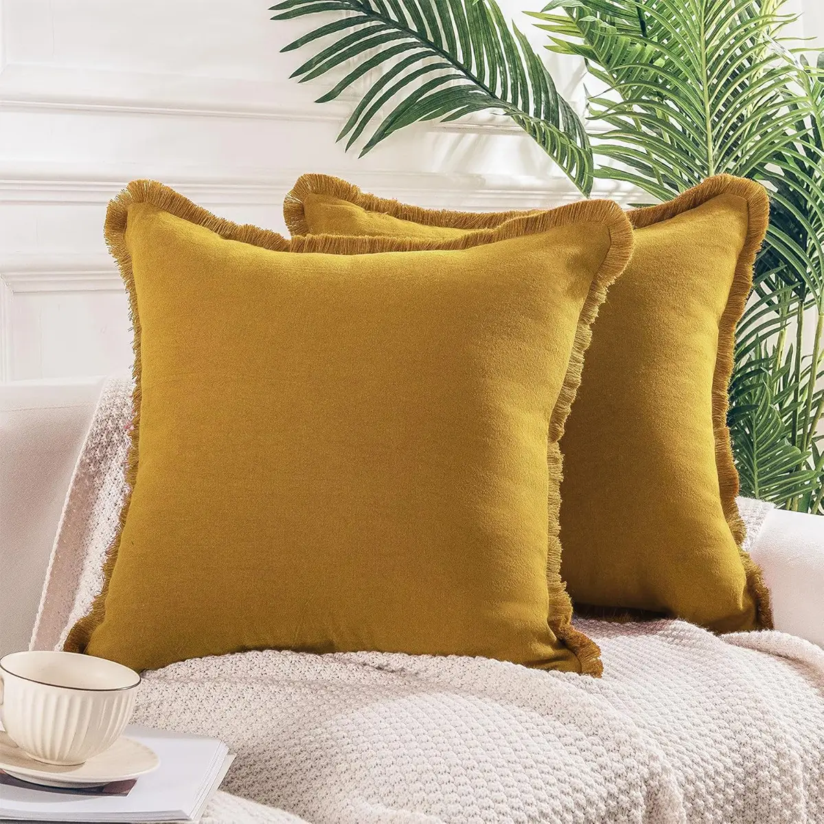 Modern Minimalist Instagram-Style Bohemian Tassel Solid Color Pillowcase