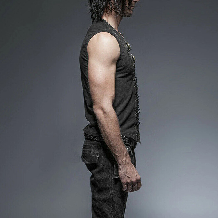 Punk Mens Tie-Back Sleeveless Gothic Vest