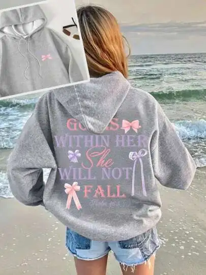 Women's Oversized Round Neck Butterfly And Letters Sweater Lightgrey - Shop at LoveMi