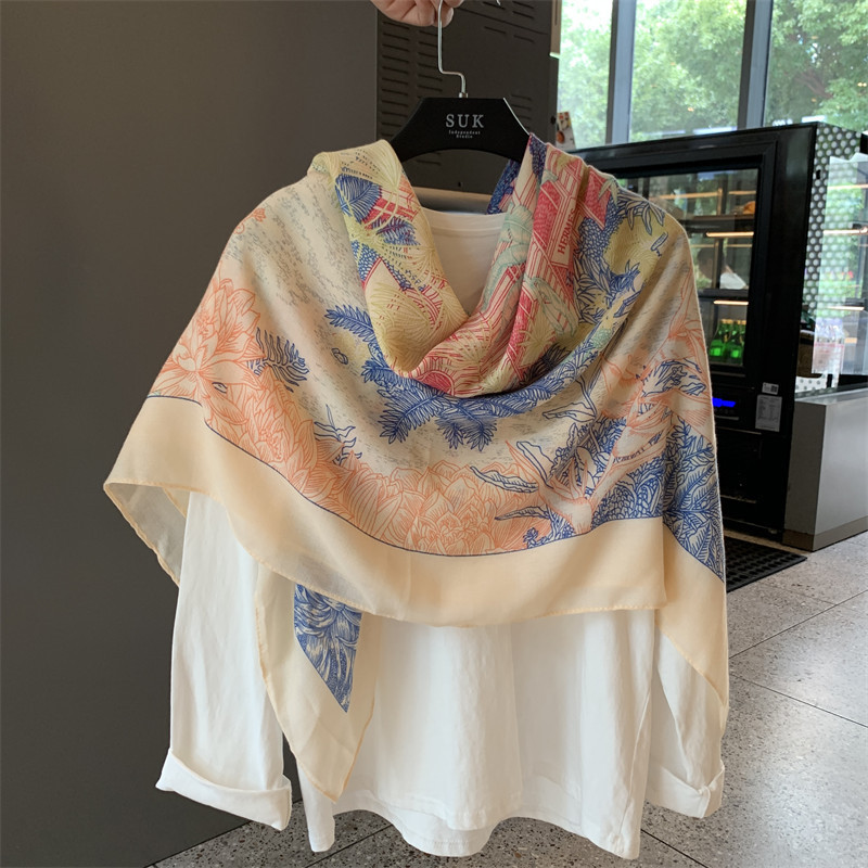 Sunscreen Large Kerchief Thin Silk Scarf Air-conditioned Room Outer Shawl