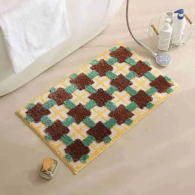 Water absorbing Quick drying Tufted Floor Mats Non slip Houndstooth - Shop at LoveMi