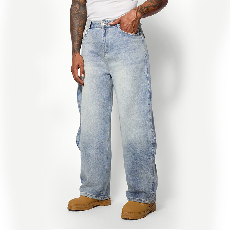 Men's Distressed Vintage Style Casual Denim Jeans 4