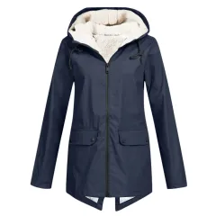 Shell Jacket European And American Autumn And Winter Outdoor Fleece Padded Coat - Navy Blue - View 1