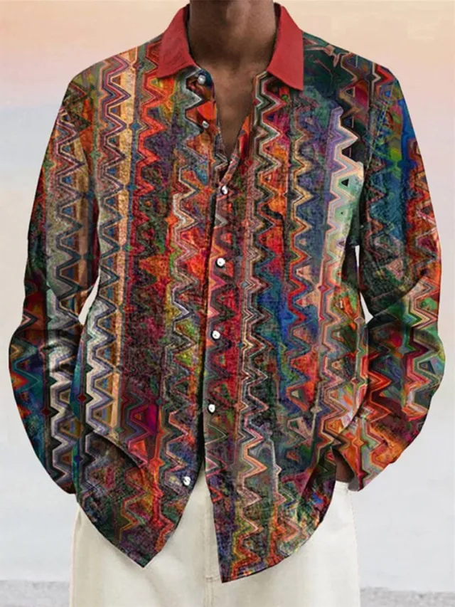 Lapel Bamboo Linen Men's Casual 3D Printing Long Sleeve Shirt Top Zjmcs109S9678954 Xl - Shop at LoveMi
