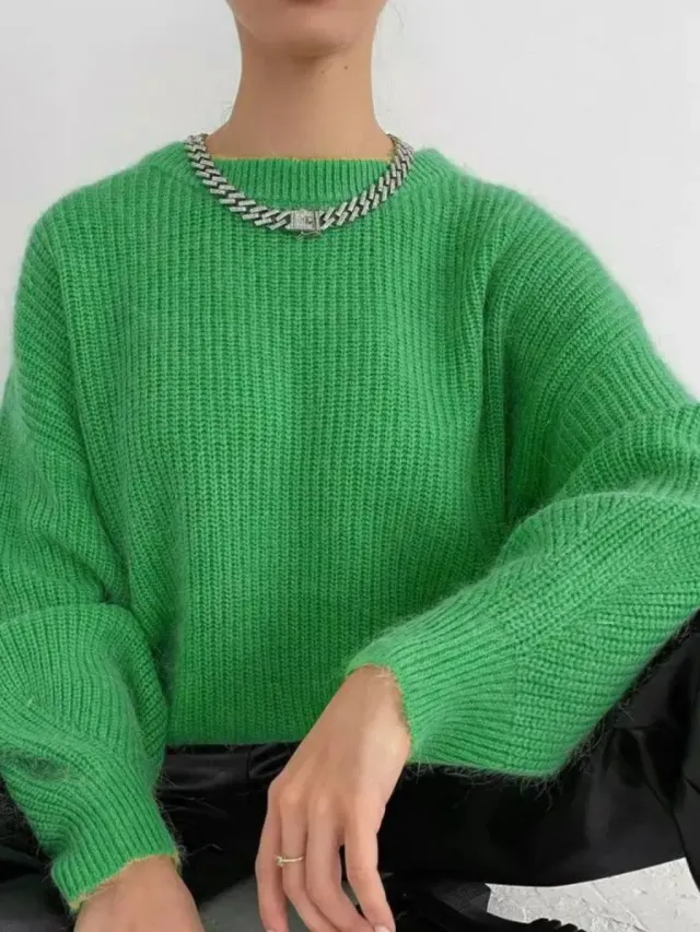 Idle Style Loose Soft Thickened Round Neck Sweater Green - Shop at LoveMi