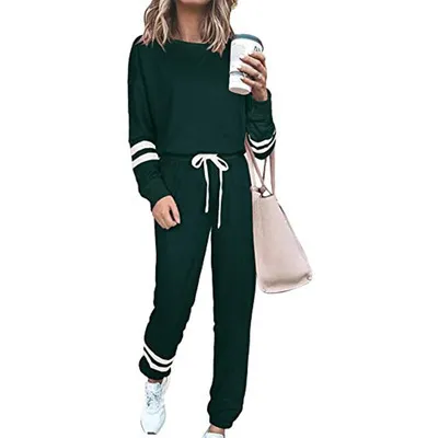 Women's Clothing Plus Size Loose fitting Solid Color Long Sleeves Casual Suit Dark Green - Shop at LoveMi