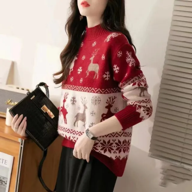 Autumn And Winter Christmas Couple Theme Sweater Women Coffee Deer - Shop at LoveMi