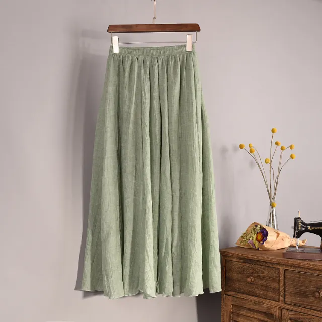 Plus Size Mori Girl Linen A Line Skirt Pleated Green - Shop at LoveMi