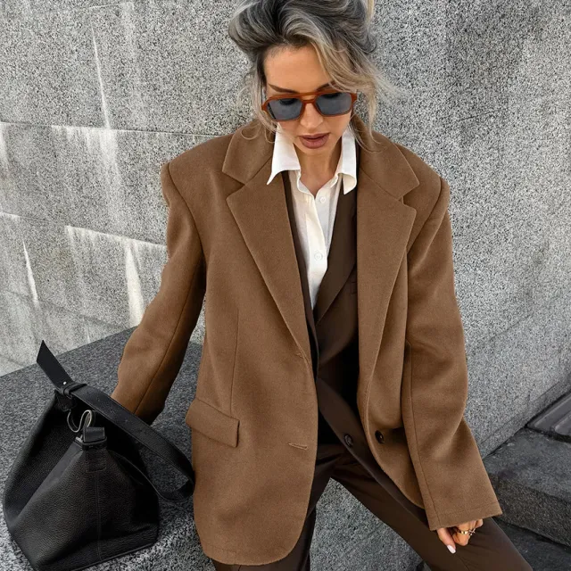 Loose Suit Woolen Coat Brown - Shop at LoveMi