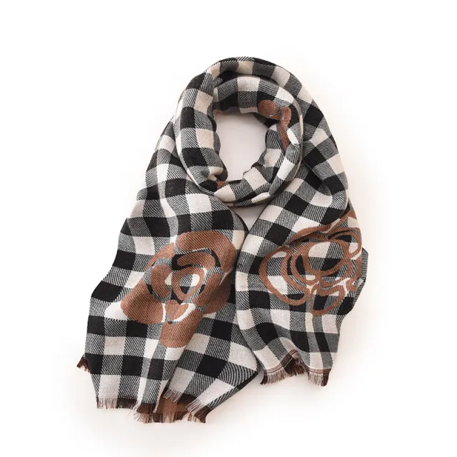 High grade Cold Protection In Autumn And Winter Thermal Plaid Scarf Printed Tassel Mid length Shawl Black - Shop at LoveMi