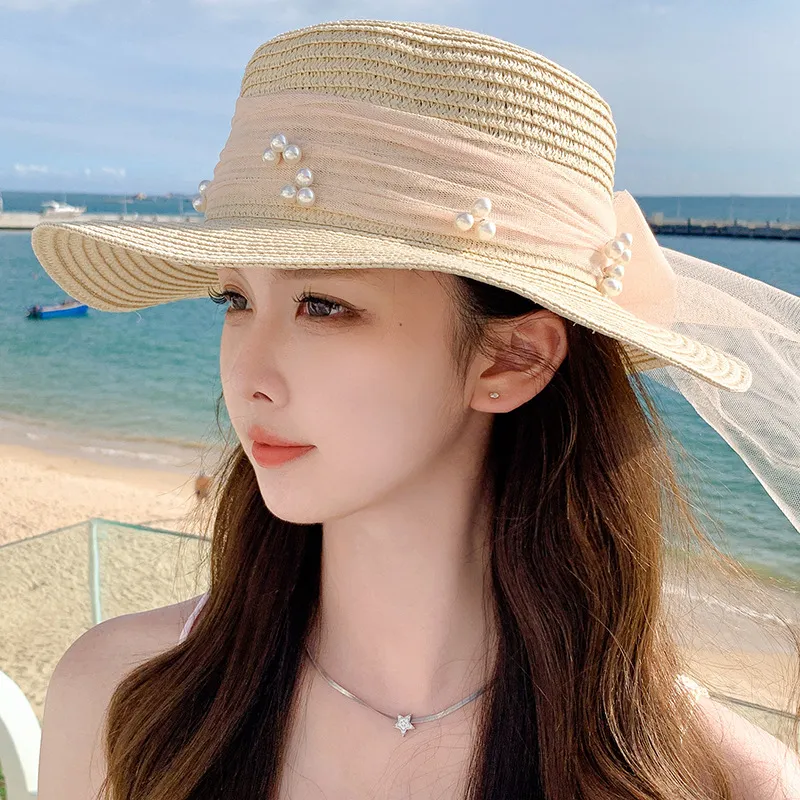 Fashion Summer Bow Ribbon Hat - Beige