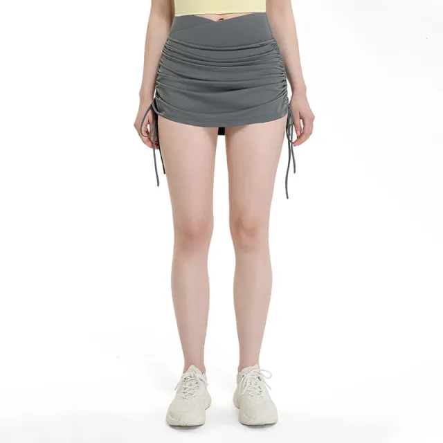 Drawstring High Top Sports Short Skirt Women's Running Anti exposure Yoga Shorts Dark Gray - Shop at LoveMi