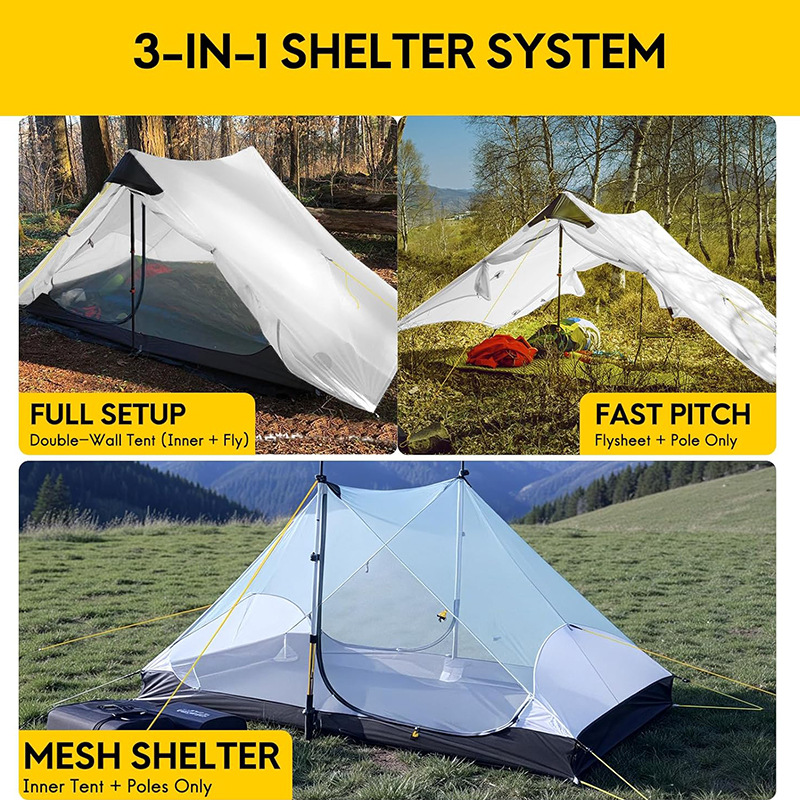 Hiking Pole-Supported Backpacking Tent Waterproof Single-Wall Durable Shelter 3