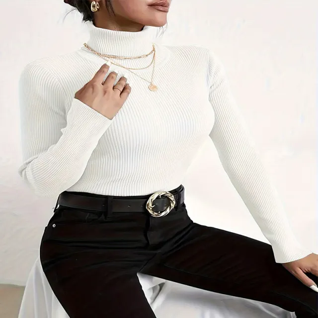 Autumn New Long Sleeve Turtleneck Fashion Solid Color Sweater White - Shop at LoveMi