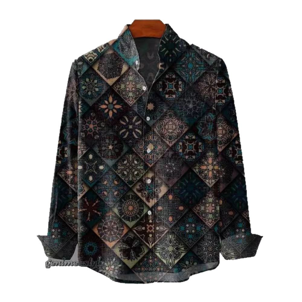 Mens Stand Up Collar Long Sleeve Shirt With Irregular Striped 3D Print