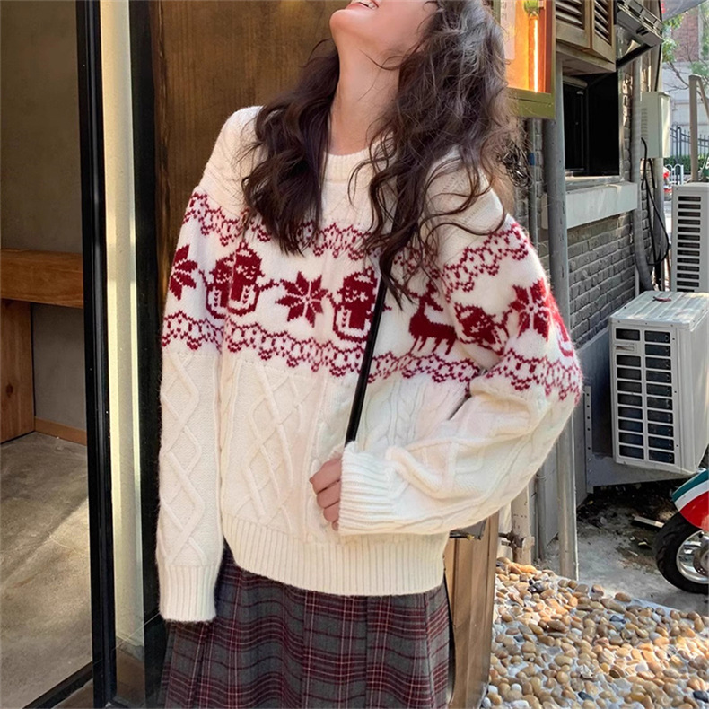 Korean Retro Christmas Atmosphere Silk Sweater