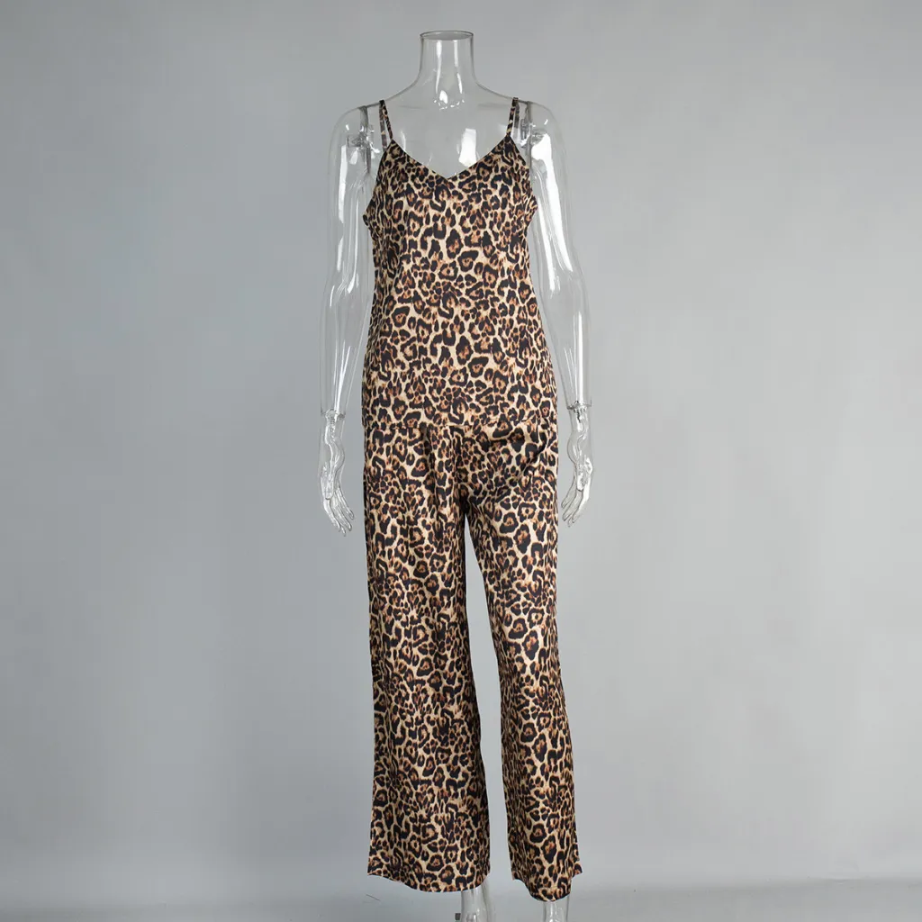 Suspender Trousers Pajamas Suit European And American - Leopard Print