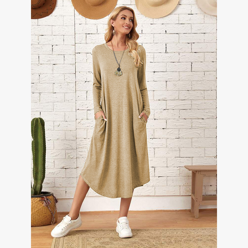 Women's solid color cotton maxi dress in black, front view