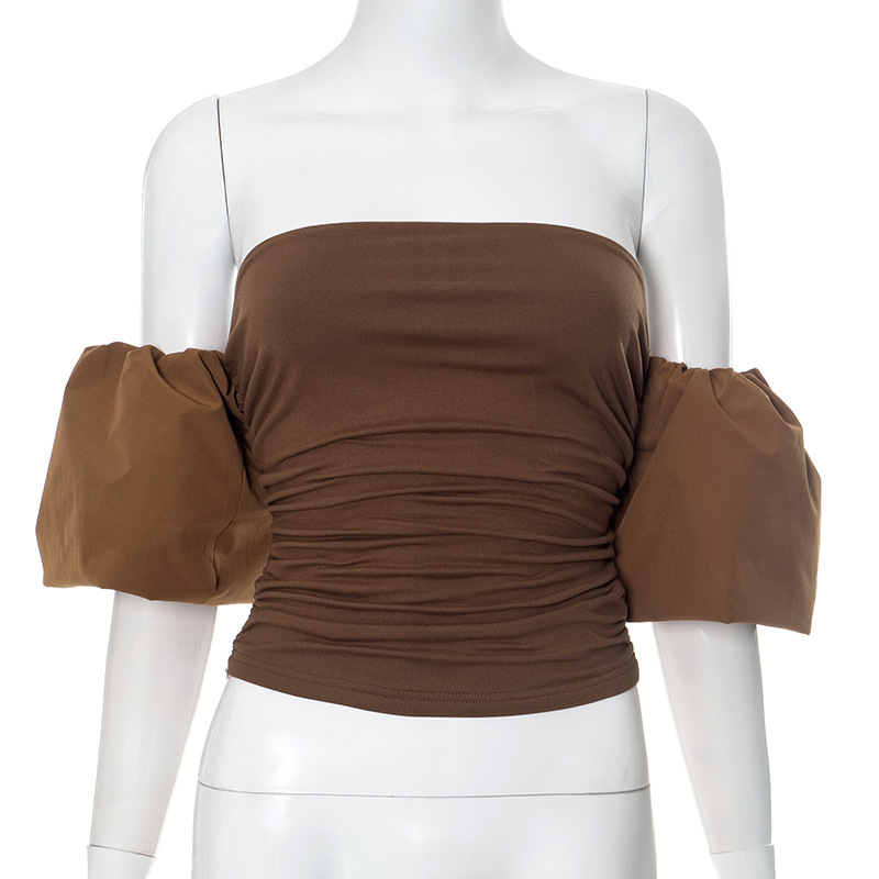 Women's Slim Fit Pleated Sleeve Tube Top