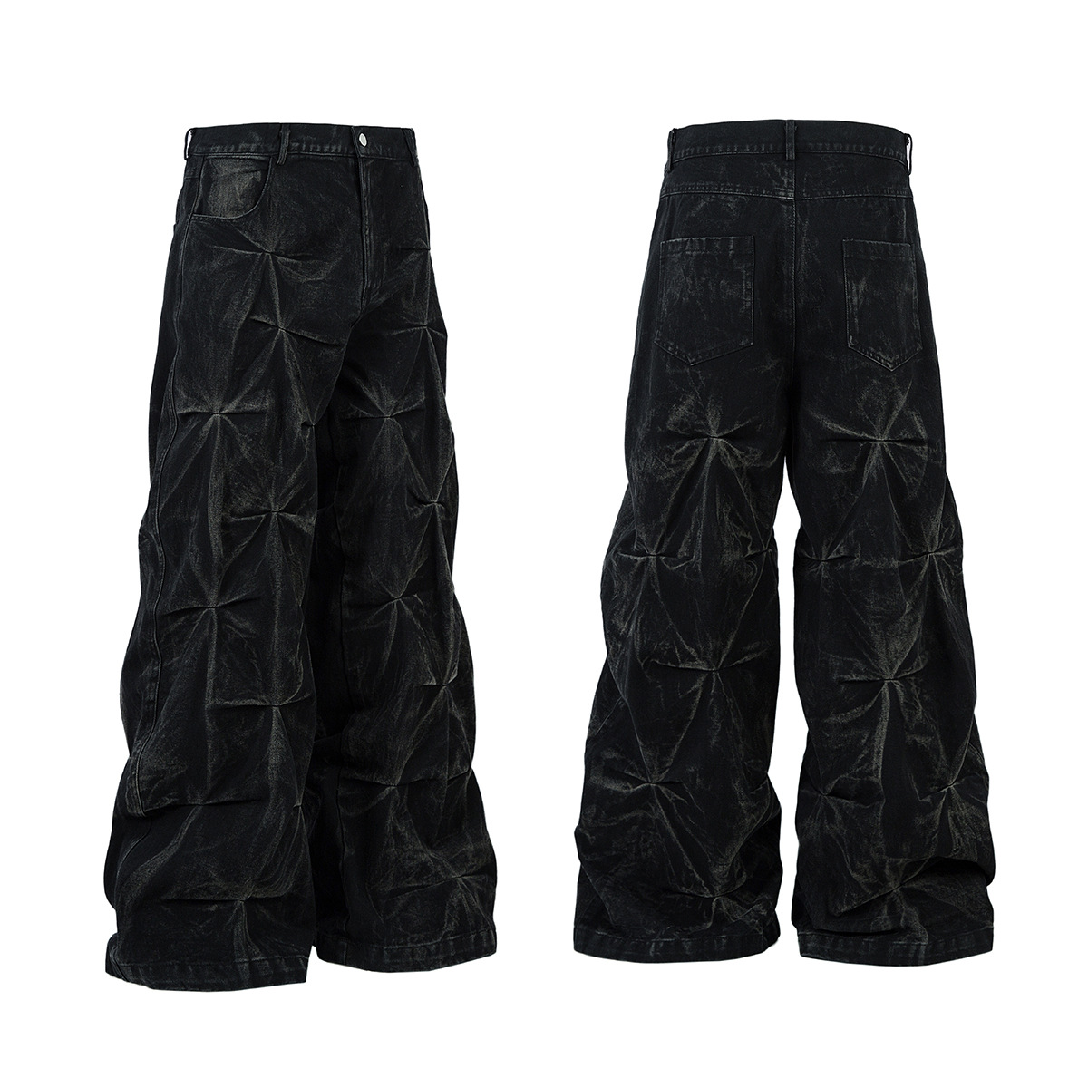 American High Street Pleated Design Washed Jeans Men