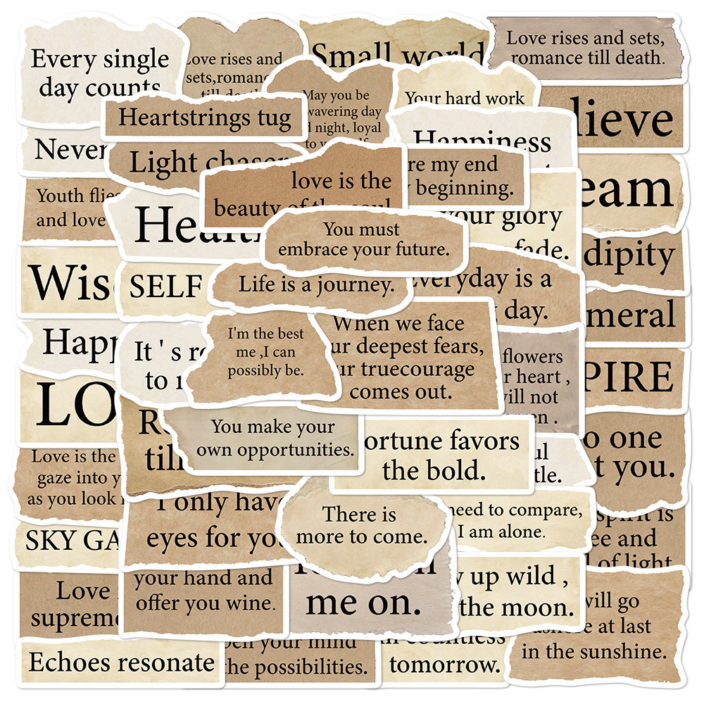 50 Pieces Torn English Stickers Laptop Notebook Decorative Stickers 4