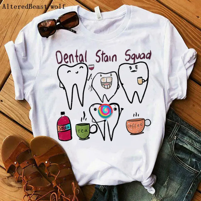 Christmas Dental Squad Funny Short Sleeve T shirt Women Print Round Neck Casual Top 17306Style Xxxxl - Shop at LoveMi