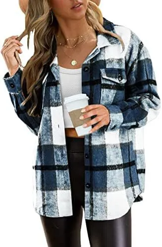 Women's Casual Button Long Sleeve Tops Shirt With Pocket Blue - Shop at LoveMi