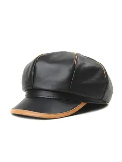 Retro Lambskin Colour Matching Beret - Black - View 1