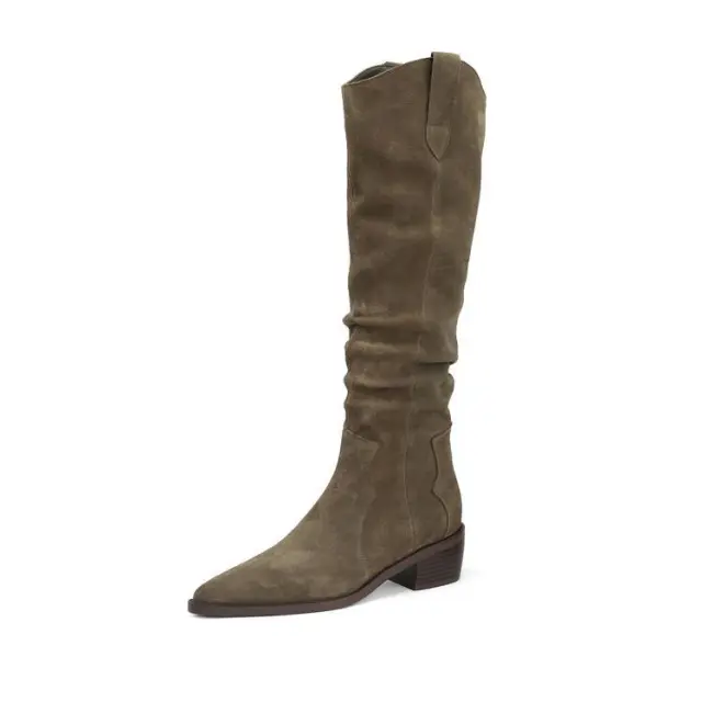 Over Best selling V Cut Knee high Boots Chunky Heel New Autumn And Winter Khaki - Shop at LoveMi