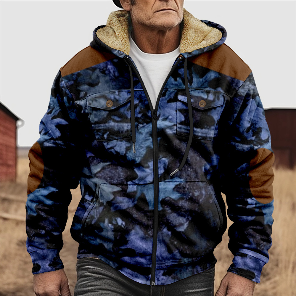 British-style Abstract Fashion Fleece-lined Cotton Coat With Hood And Zipper - Image 1