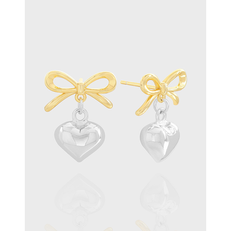 S925 Sterling Silver Bow Love Eardrops Stud Earrings