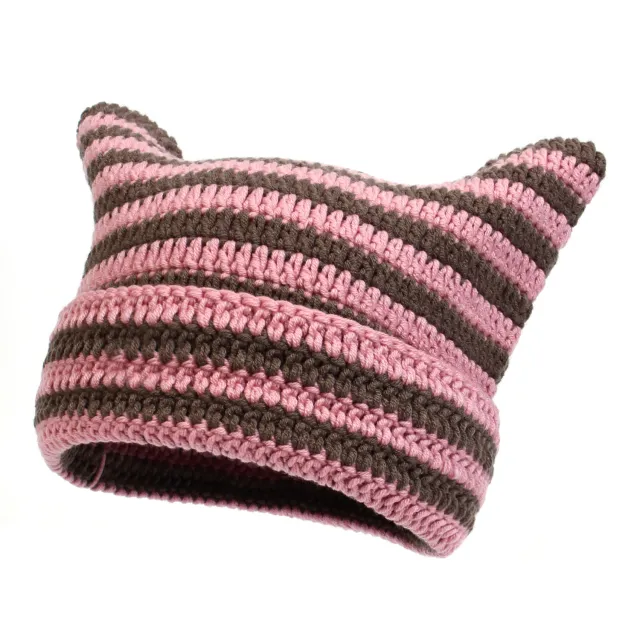 Japanese style Mischievous Handmade Crocheted Woolen Hat Coffee - Shop at LoveMi