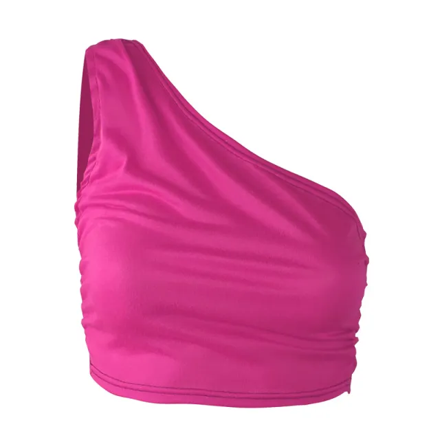 Women's Vest Sexy One shoulder Solid Color Slim Fit Pleated Rose Red - Shop at LoveMi