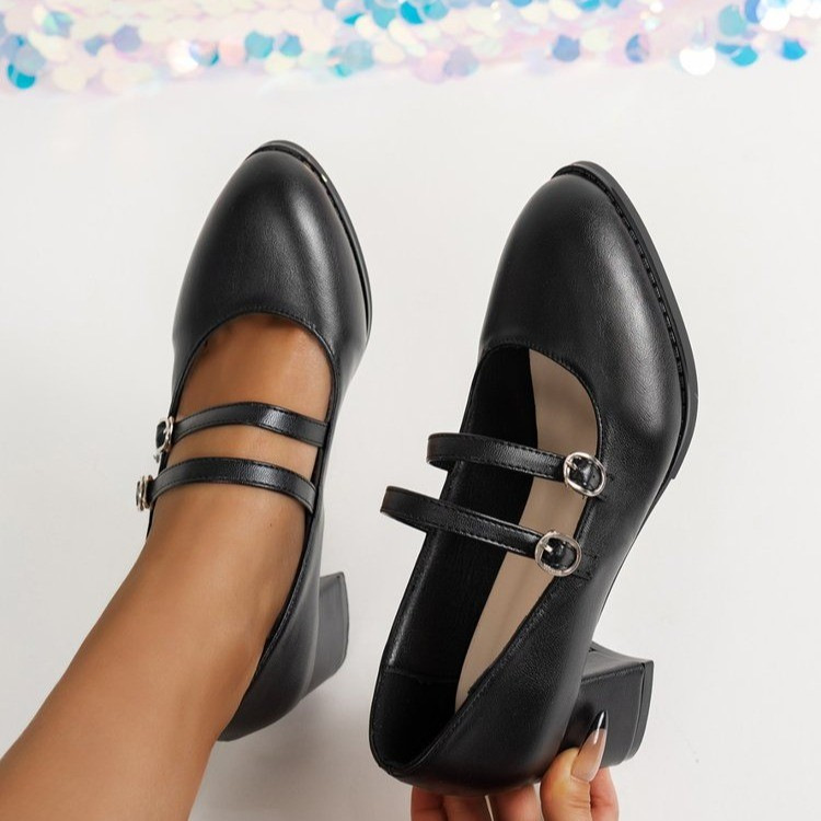 Plus Size Retro Pointed Low-cut Chunky Heel Shoes