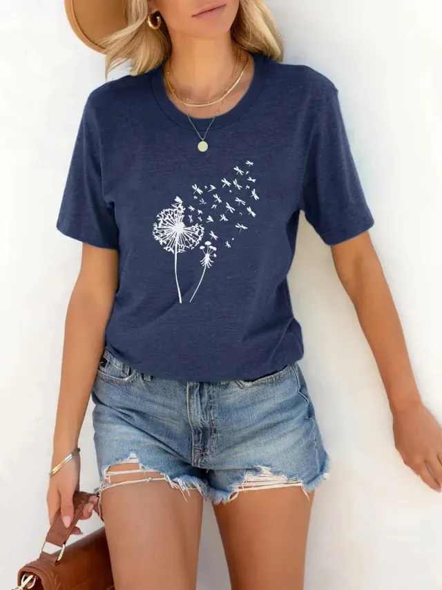 Women's Round Neck T shirt 3d Dandelion Pattern Digital Printing Women's Clothing Xl01315 - Shop at LoveMi