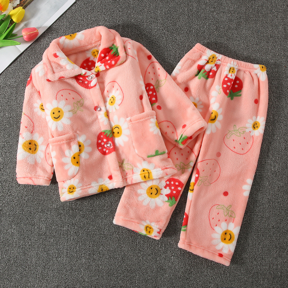 Spring And Autumn Boys' And Girls' Flannel Cute Kawaii Cartoon Animal Homewear - Image 3