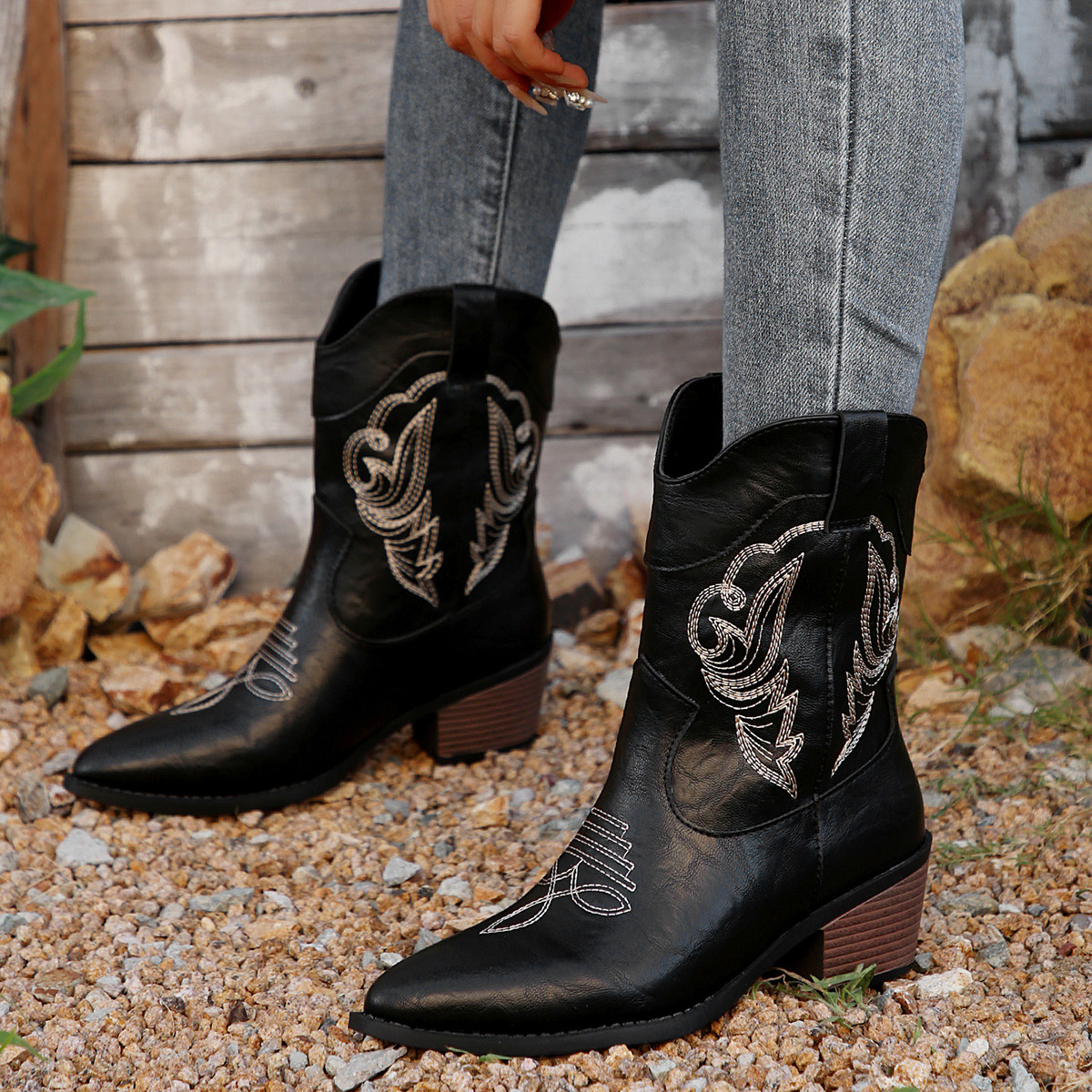 Embroidered Mid-Calf Western Boots, picture 5 of 6