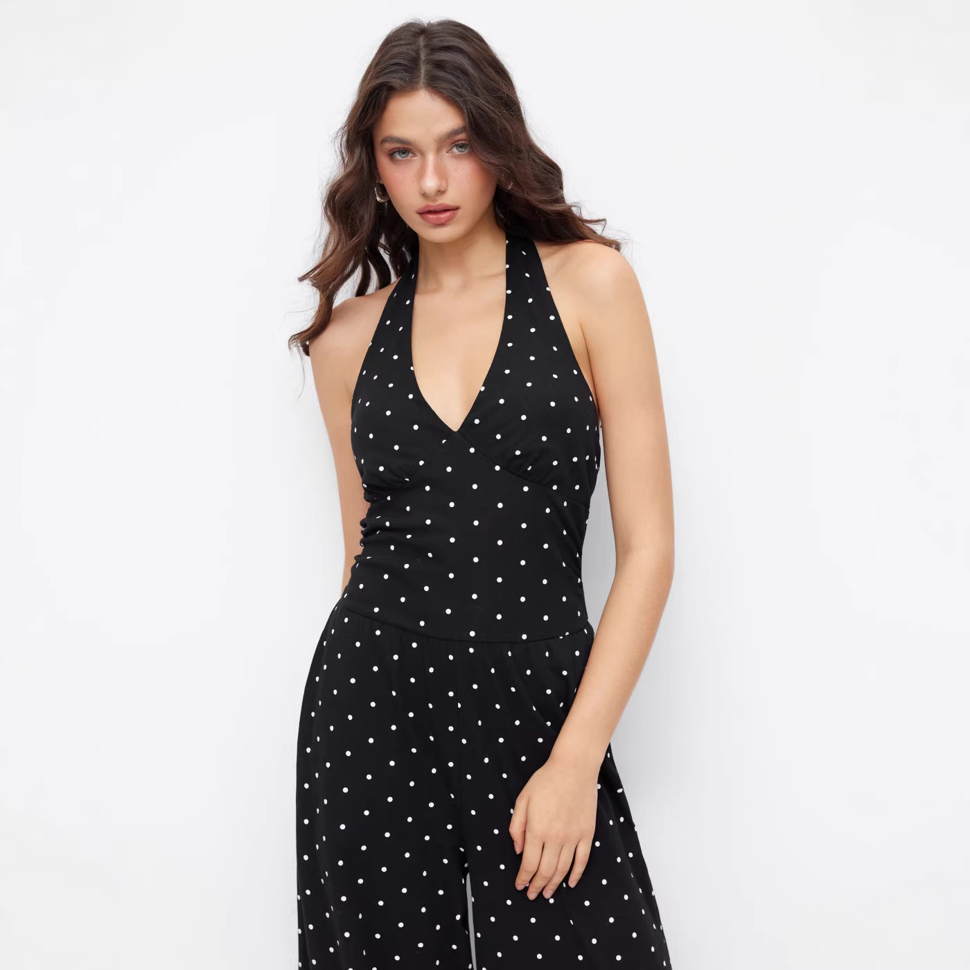 Womens Fashionable Slim-Fit Elegant V-Neck Jumpsuit