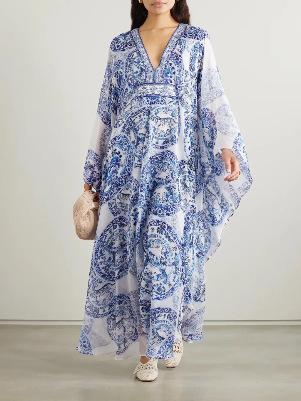 Printed Loose-fitting Plus Size V-neck Dress Women