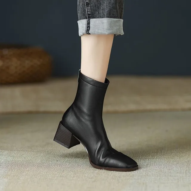 Women's Chunky Heel Short Boots Autumn And Winter French Retro Black - Shop at LoveMi