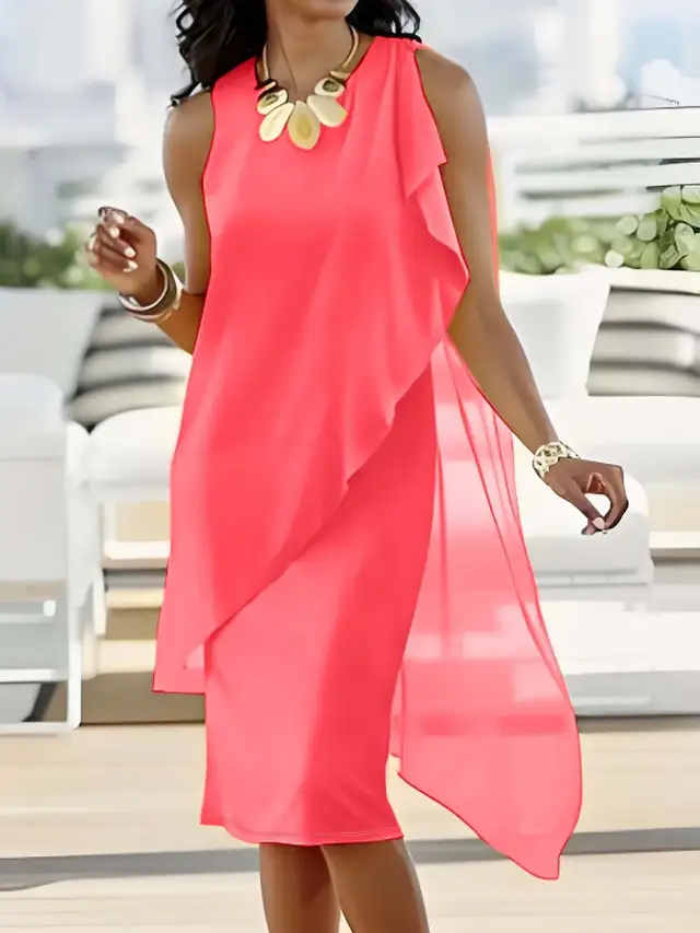 Elegant Irregular Chiffon Sleeveless Dress Pink - Shop at LoveMi
