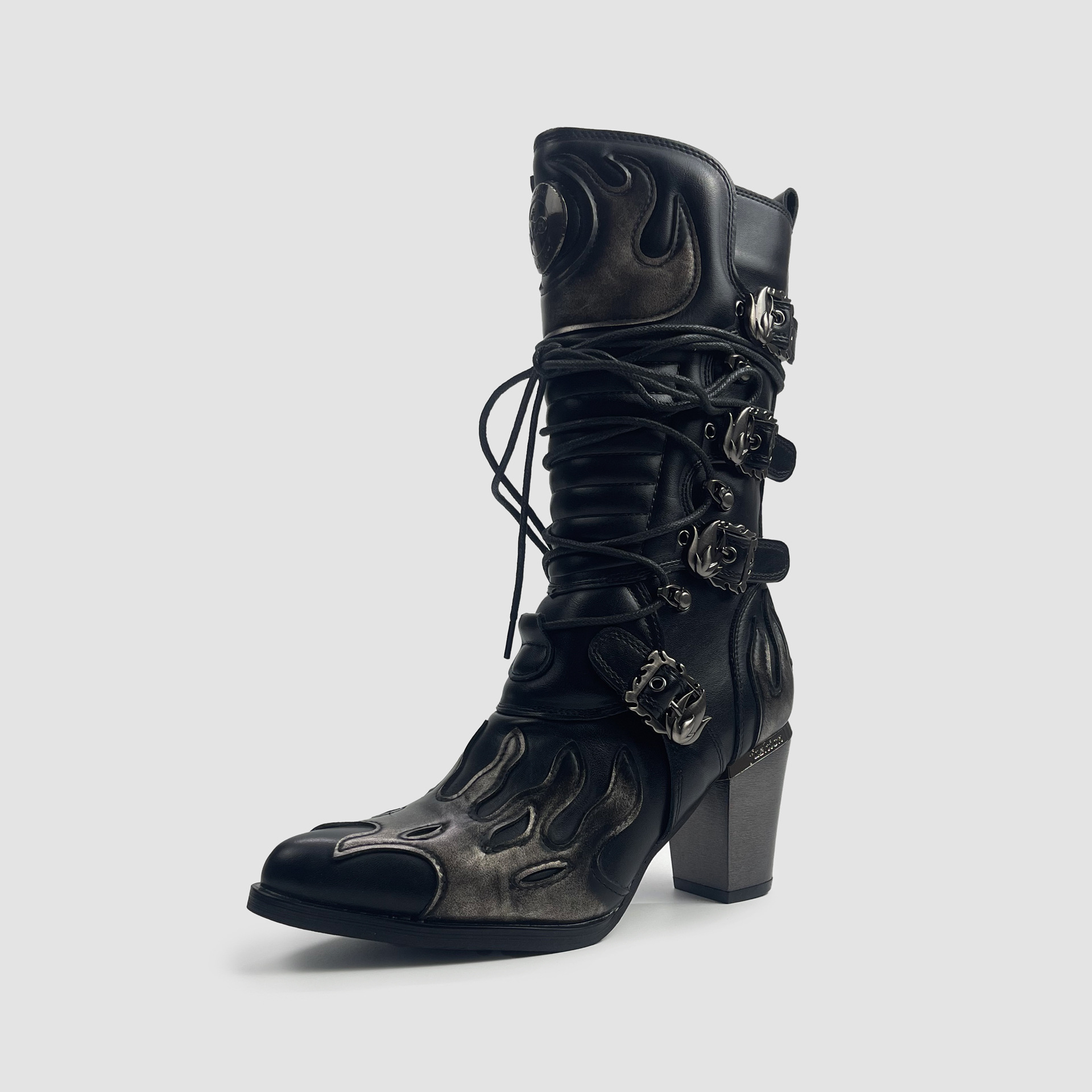 Punk Rock Heavy-duty High-heeled Pointed-toe Western Boots