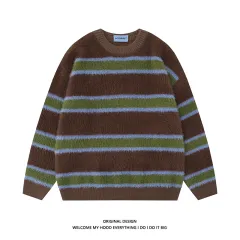 Autumn New Style Fried Street Vintage Stripe Casual Sweater - Brown - View 1