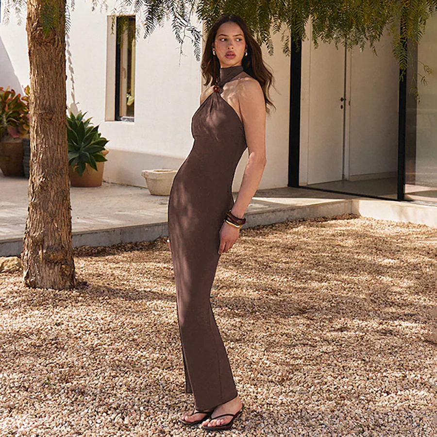 Temperament High Collar Halter Sleeveless Backless Slim Fit Dress Women