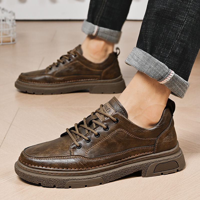 Low-cut Cowhide Upper Handmade Hikingcross-country Casual Shoes